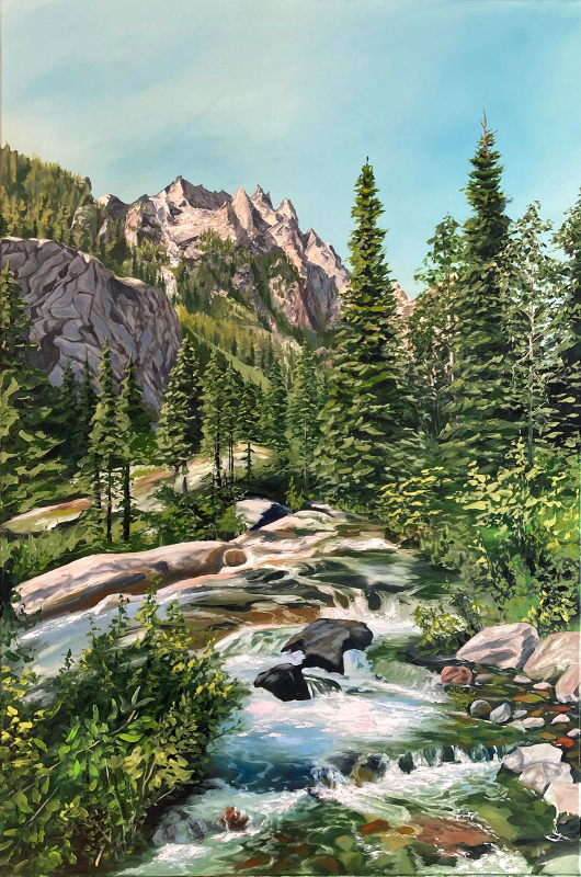 Mountain Stream at the Tetons, oil painting by Tom Wheeler
